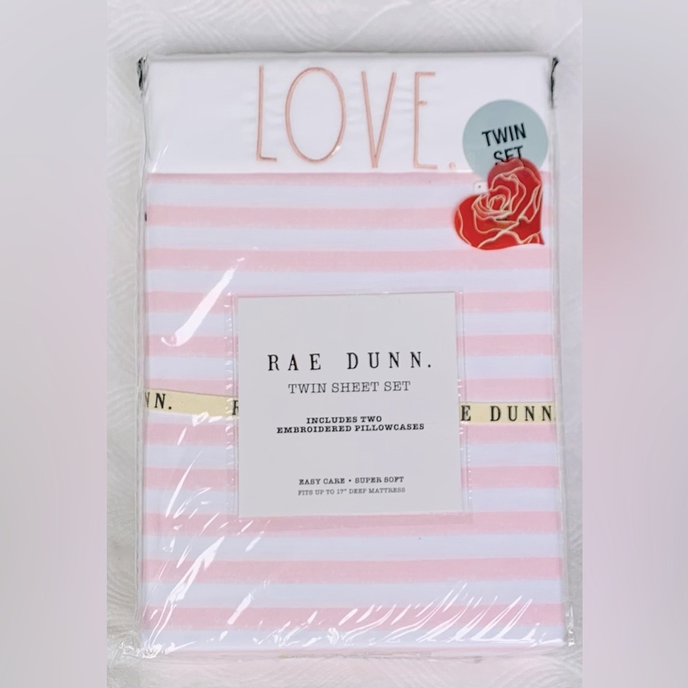 Rae Dunn LOVE Striped Valentine Sheet Set - Twin